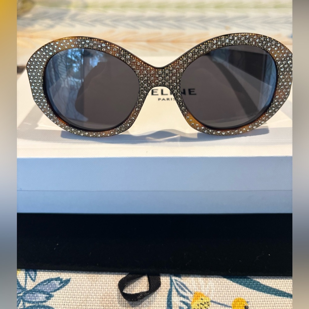 Celine Women's Sunglasses - Black and Gold Rhinestone